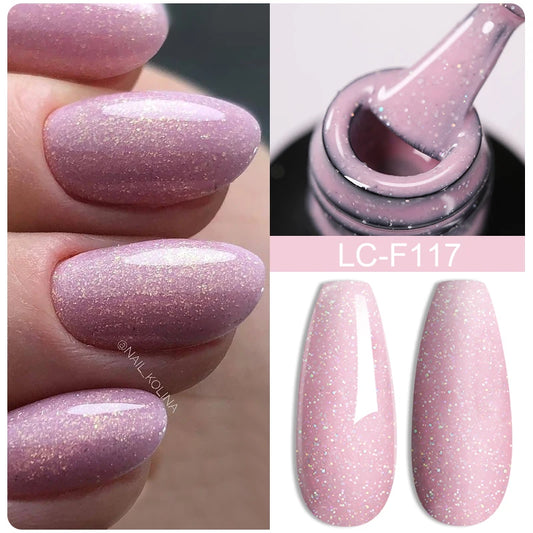 7ML Pink Glitter Nail Gel Polish Nude Natural Long Lasting Manicure Soak off UV LED Nail Art Base Top Coat Gel Varnish